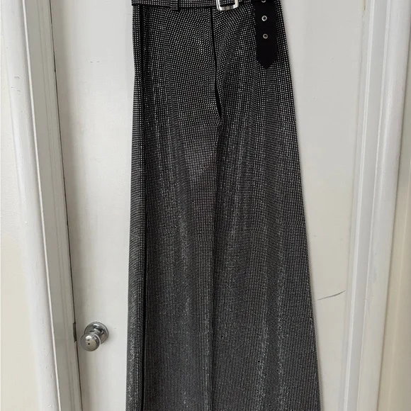 I.AM.GIA Arora Black Embellished Metallic Pleated Maxi Skirt with Belt Size M/8 - Picture 4 of 12